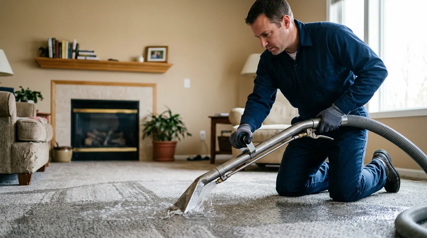 Water damage restoration technician working near Sanderson, TX